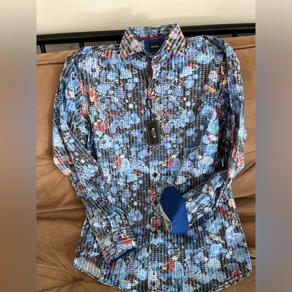 NWT Elite button up shirt | Size L | fun pattern | unique yet understated